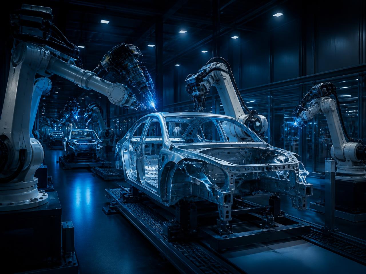 Automated robotic assembly of a Veer body shell inside the New Delhi micro-factory